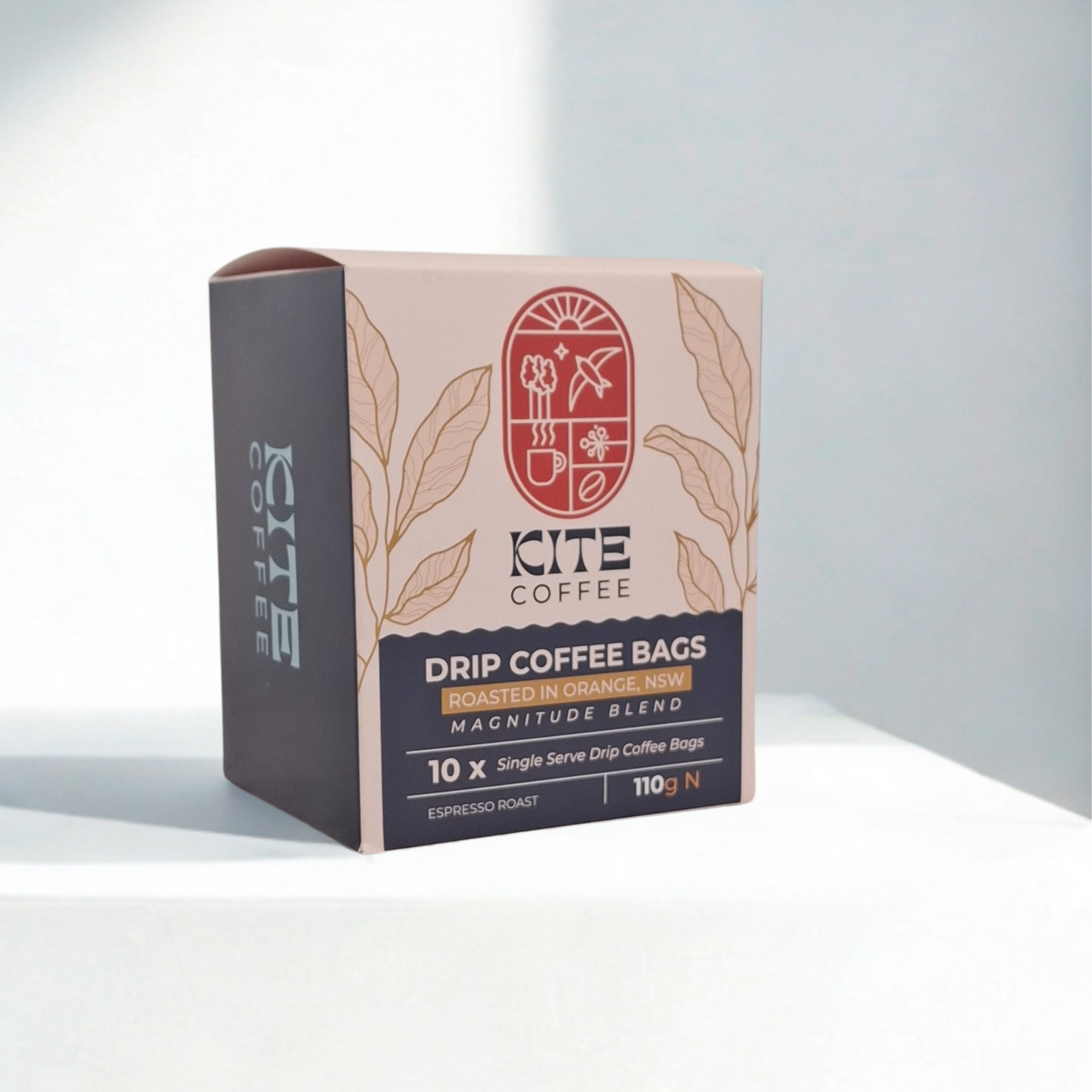 Box of Kite Coffee drip coffee bags on a white background